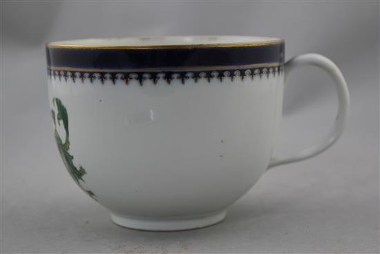 An English porcelain armorial plate and a French armorial breakfast cup, late 18th and late 19th century, 13cm. diam.